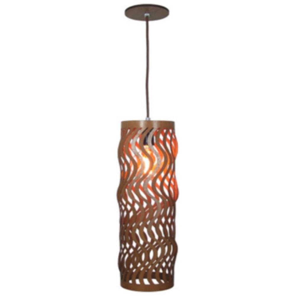 Luminária Pendente Em Madeira Imbuia 44Cm