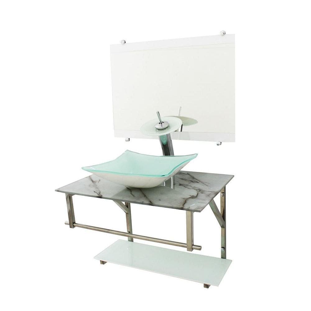 Gabinete De Vidro 70Cm Inox Quadrada Mármore Branco