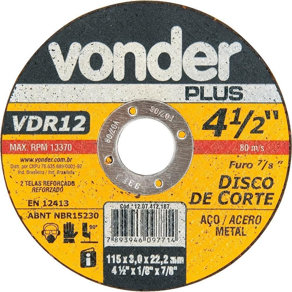 Disco De Corte 114,3X3,0X22,22 2 Telas Para Aço Carbono Vdr1