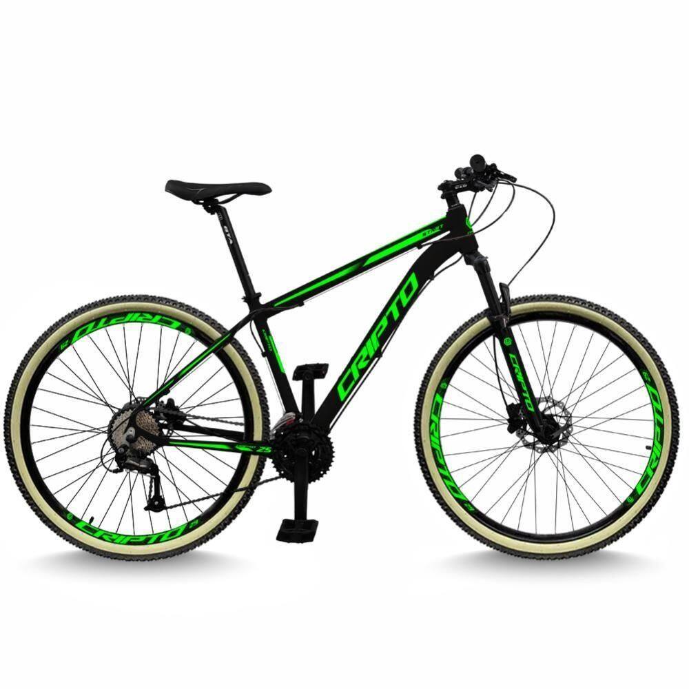 Bicicleta Aro 29 Cripto 24 Marchas Freios Disco E Suspensão Pneu Bege - Preto/verde - 19" Preto/verde