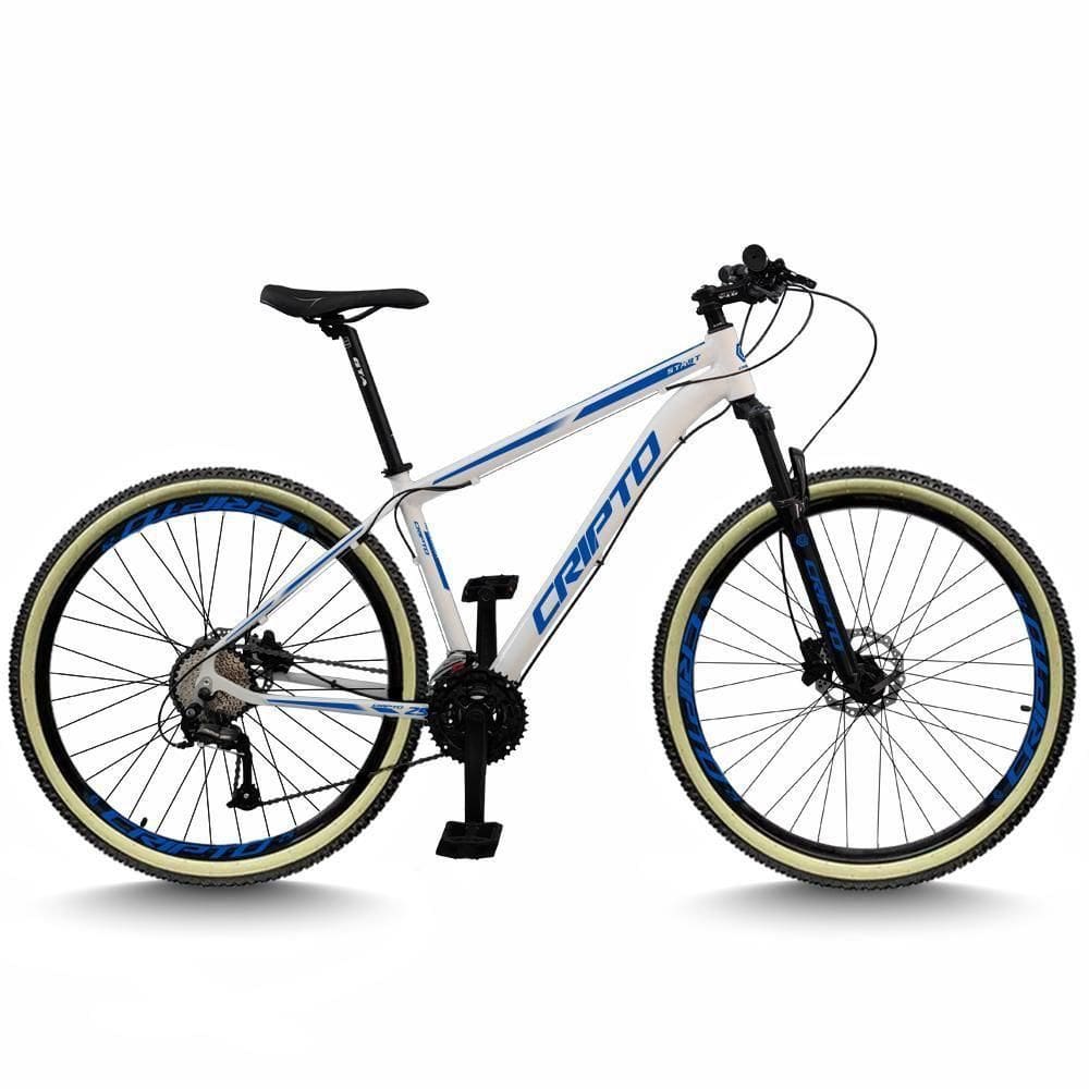 Bicicleta Aro 29 Cripto 24 Marchas Freio Disco E Suspensão Pneu Bege - Branco/azul - 19" Branco/azul