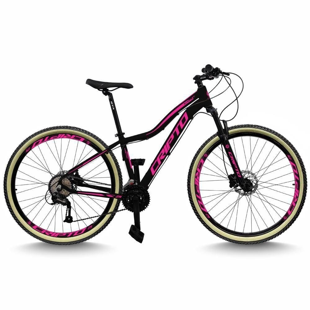 Bicicleta Aro 29 Cripto 24 Marchas Freio Disco C/suspensão Pneu Bege - Preto/rosa - 15" Preto/rosa