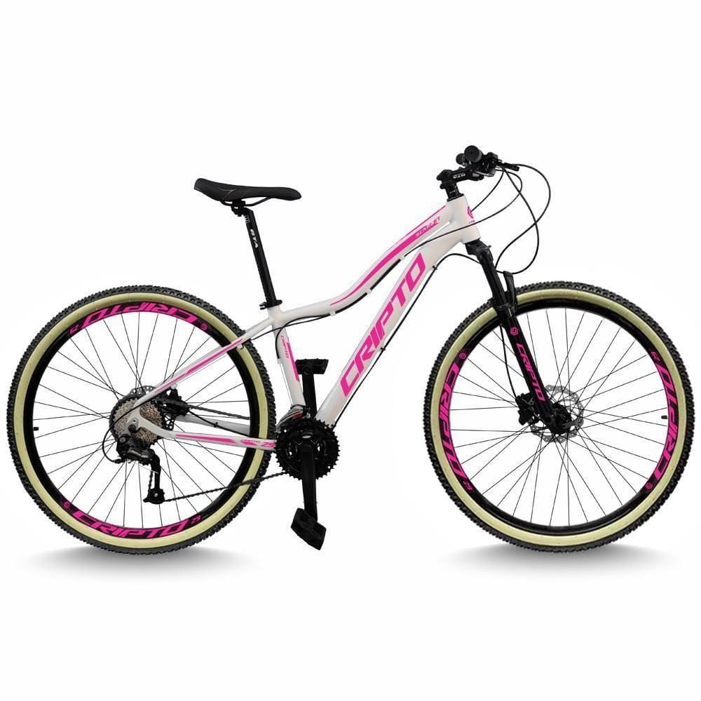 Bicicleta Aro 29 Cripto 24 Marchas Freio Disco C/suspensão Pneu Bege - Branco/rosa - 15" Branco/rosa
