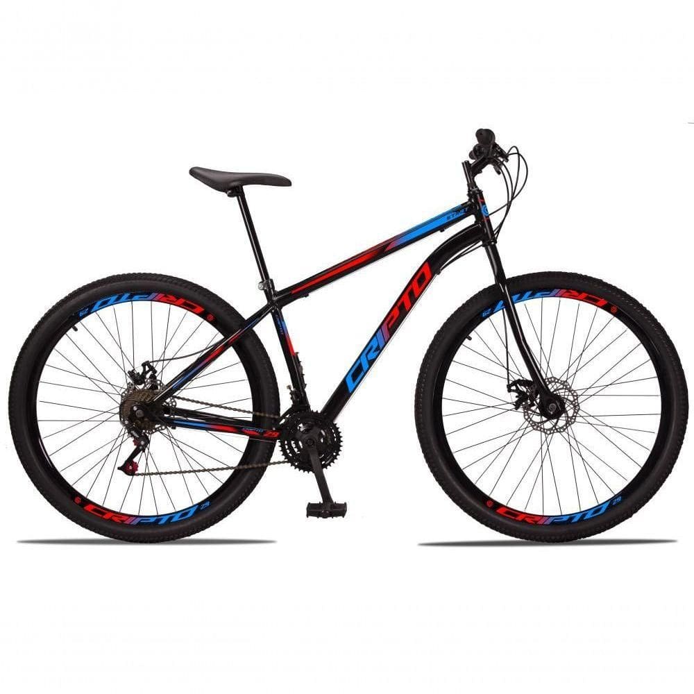 Bicicleta Aro 29 Aço Carbono 21v Cripto Freios A Disco Garfo - Preto/azul E Vermelho - 17 Preto/azul E Vermelho