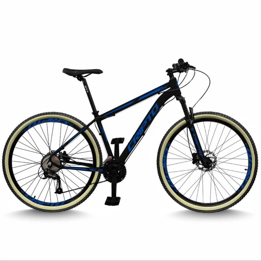 Bicicleta Aro 29 Cripto 24 Marchas Freios Disco E Suspensão Pneu Bege - Preto/azul - 17" Preto/azul