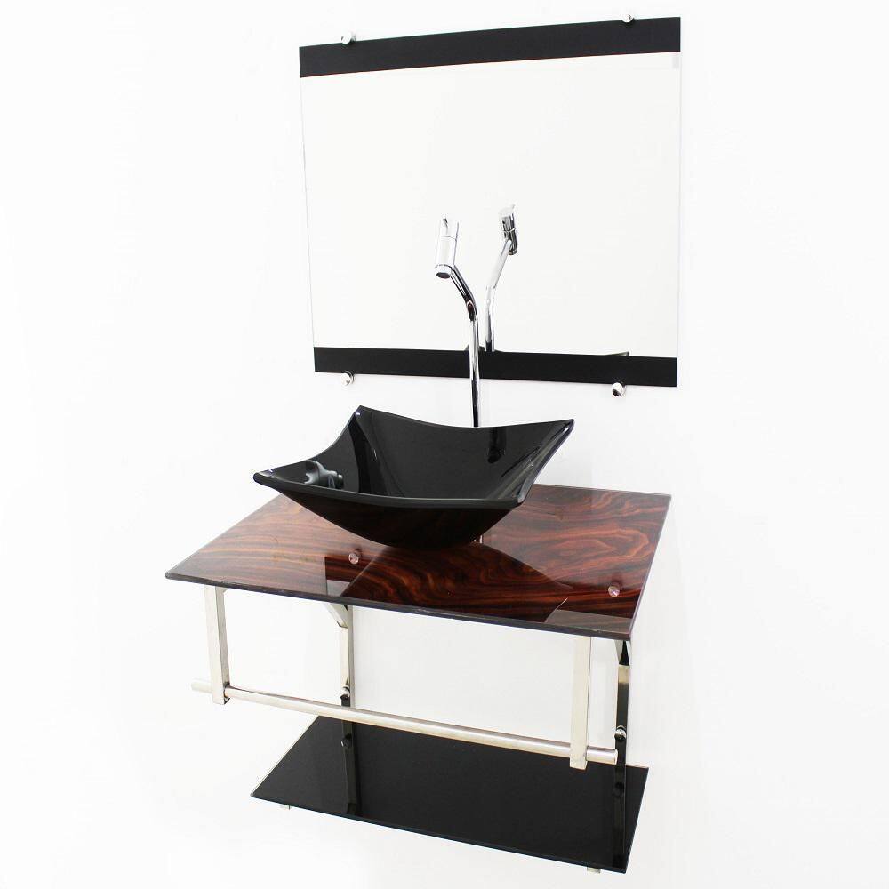 Gabinete De Vidro 60Cm Iq Inox Com Cuba Quadrada - Madeira