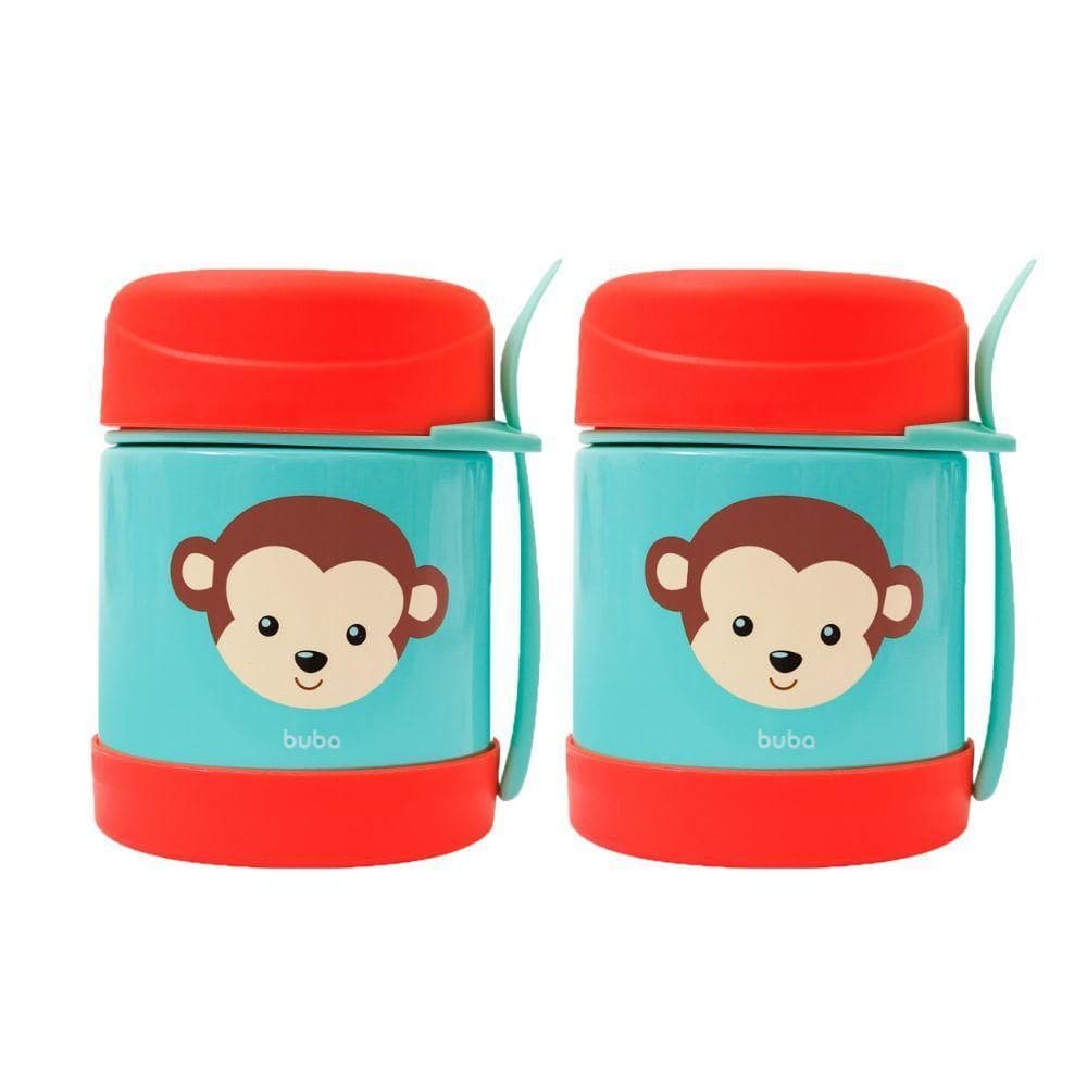 Kit 2 Potes Térmico Alimentação Comida Bebe Infantil Macaco