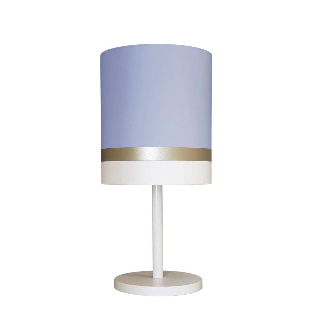 Abajur Faixas Bronze Base Branco Cúpula Azul 20X42