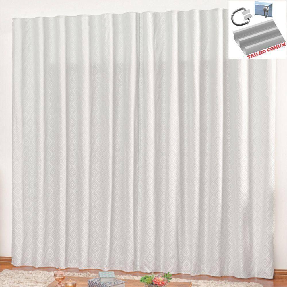 Cortina Em Jacquard Bahamas 3,00 X 2,70 Trilho Comum Cinza