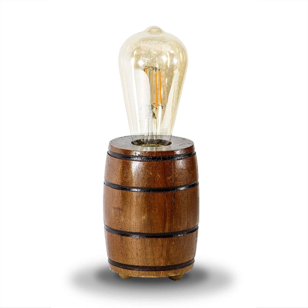 Luminária De Mesa - Abajur Em Madeira Maciça - Modelo Barril
