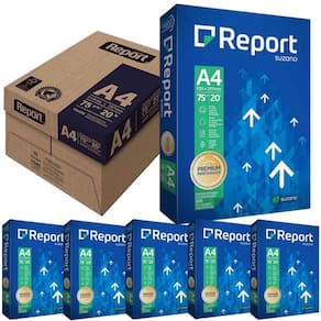 Caixa com 5 Resma Papel Sulfite A4 75g Report Total 2500 Folhas