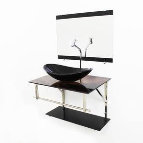Gabinete De Vidro 60Cm Inox Com Cuba Oval - Madeira Rústica