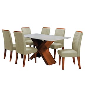 Conjunto de Mesa Sala de Jantar Tampo com Vidro 1,60m 6 Cadeiras Grécia Dobuê