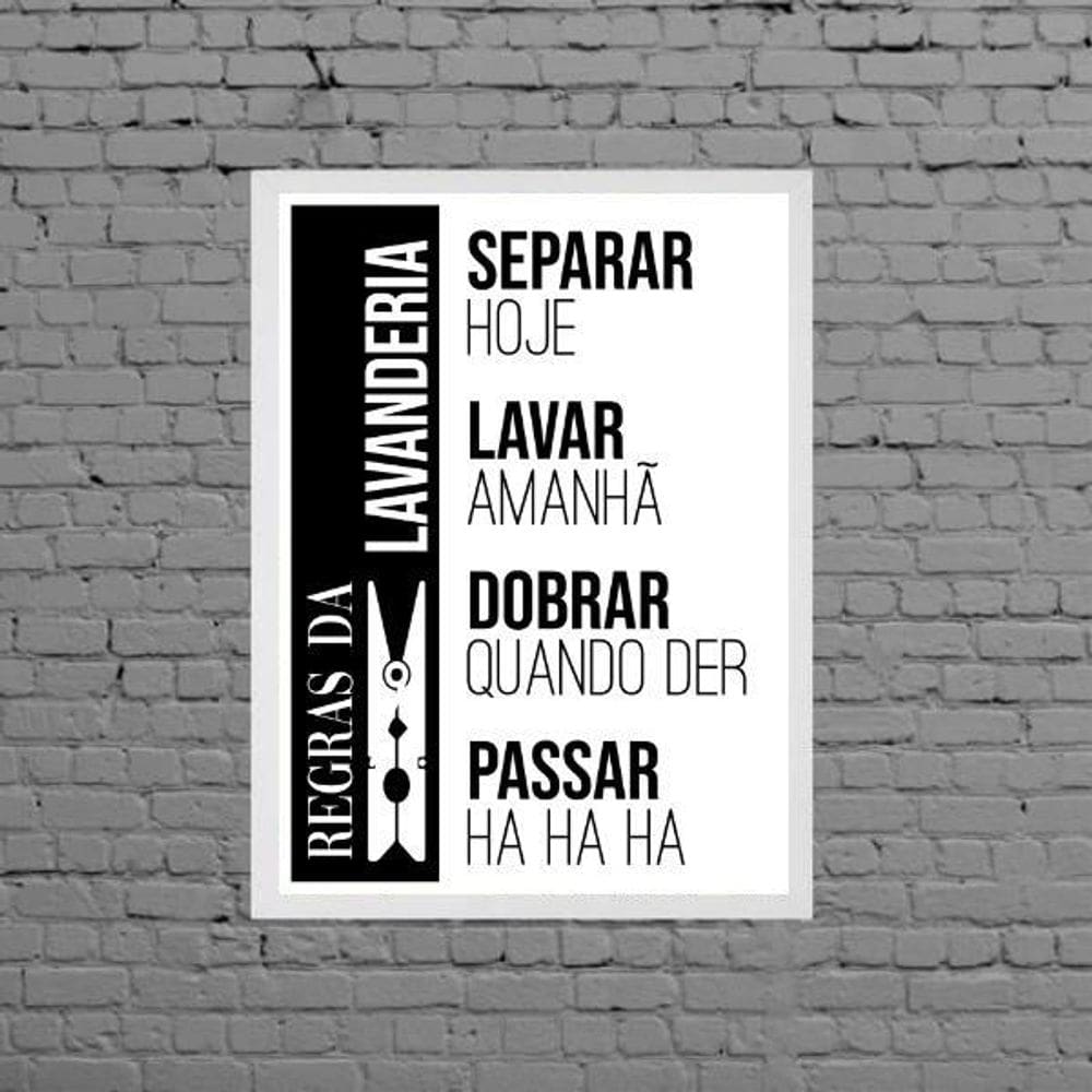 Quadro Regras Da Lavanderia Humor 45X34Cm - Com Vidro