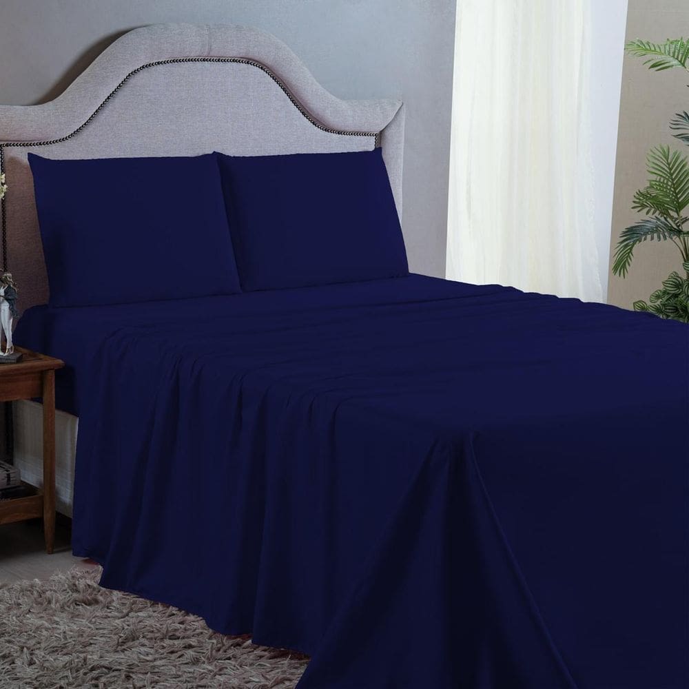 Jogo Cama Queen 4 peças Percal 400 Fios Azul Escuro