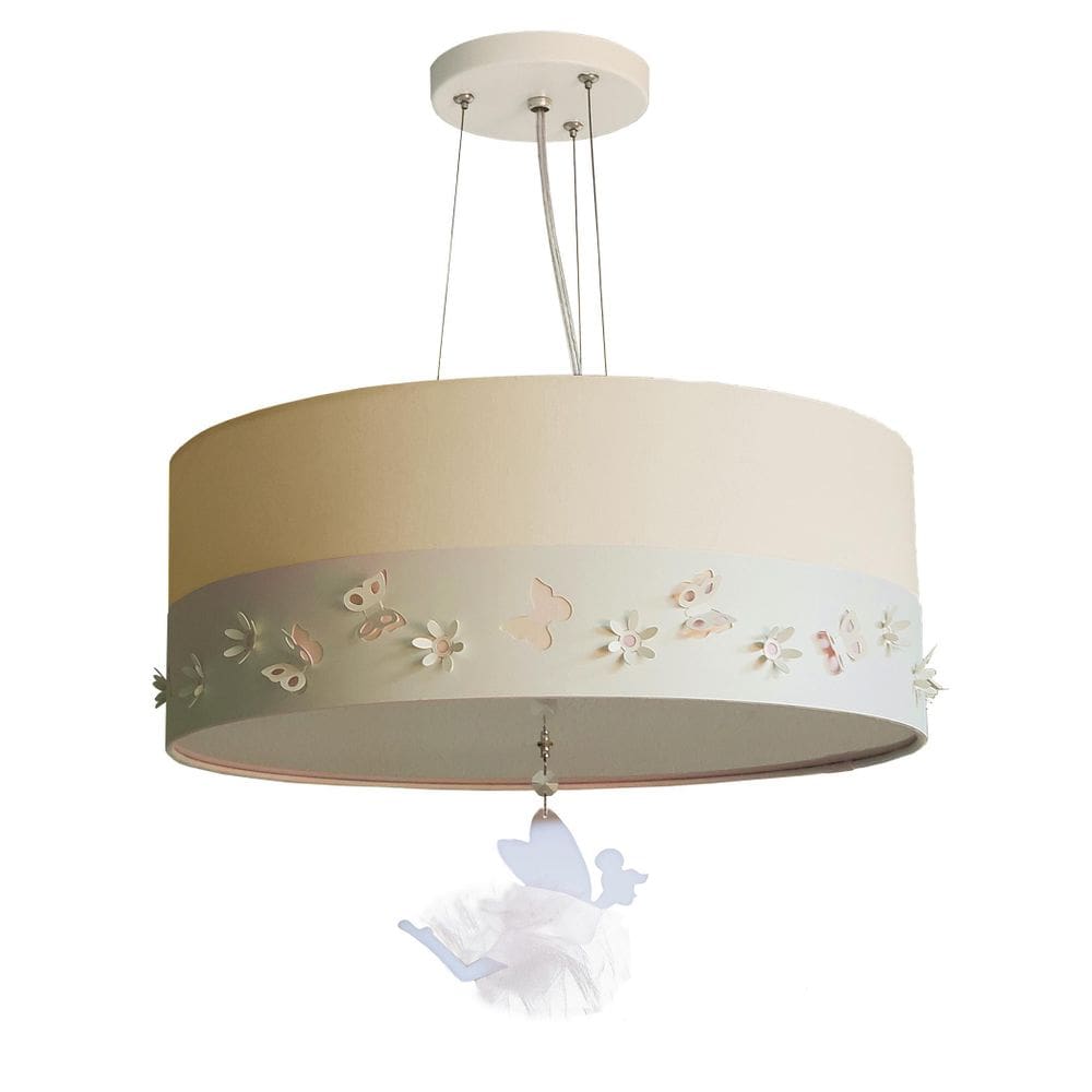 Lustre Pendente Infantil Fadas Cúpula Crú 50X15 3E27