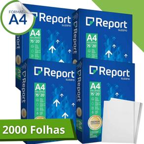 Kit 4 Resma Papel A4 de 500 Folhas Sulfite Premium 75g Total 2000 Folhas Report. Cor Branco