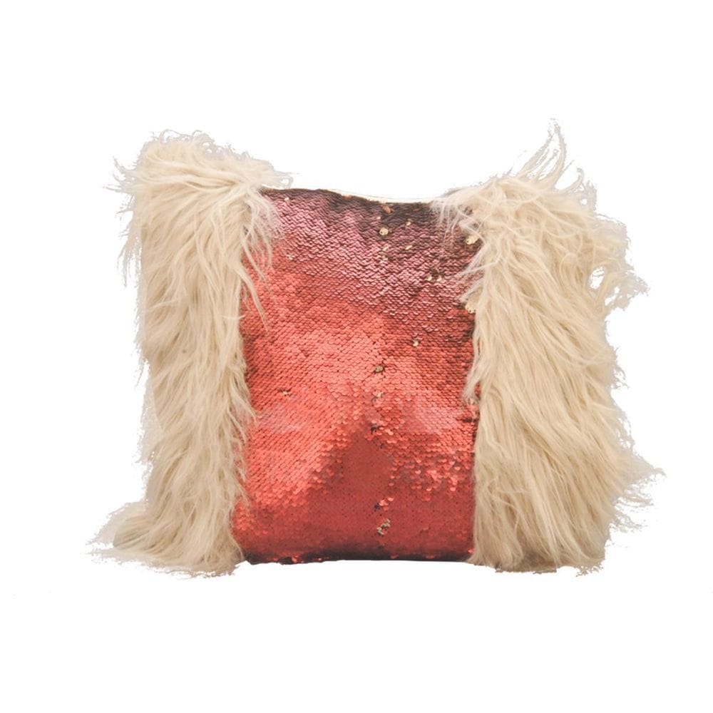 Almofada Peluda Paete Vinho E Nude Contemporânea Fashion