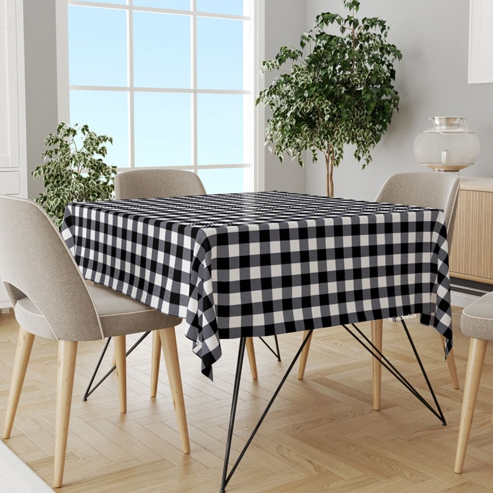 Toalha Mesa Térmica Impermeável PVC Xadrez Preta 1,60x1,40