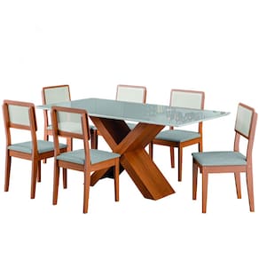 Conjunto de Mesa Sala de Jantar Tampo com Vidro 1,80m Grécia 6 Cadeiras Santiago Dobuê