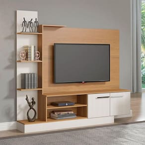 Painel Com Rack P/ Tv 50 Pol 165x155cm Mdp 0633 Menu Móveis Carvalho