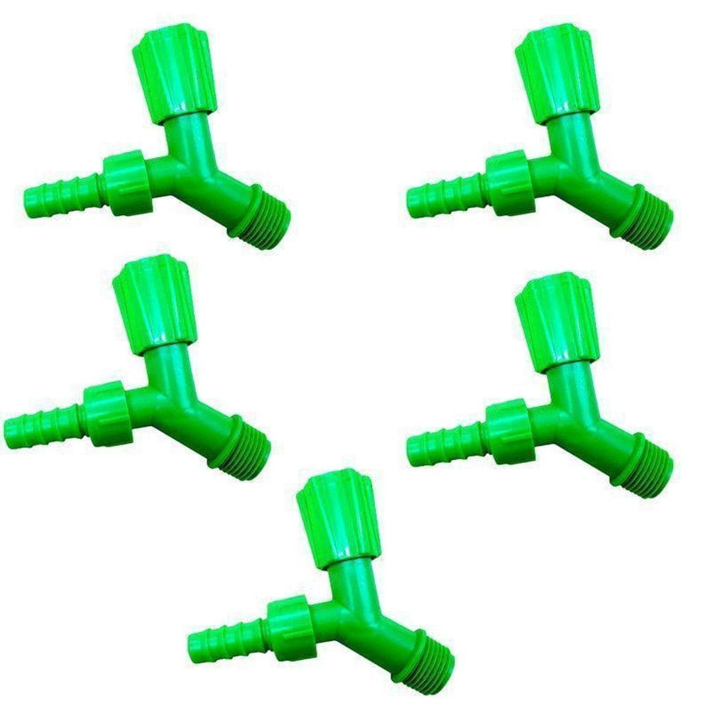 Kit 5 Torneiras Para Tanque E Jardim Bico 3/4 Verde Neon