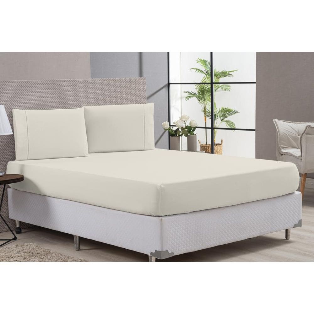 Kit Lençol Com Elástico E Fronha 100% Algodão Palha Padrão