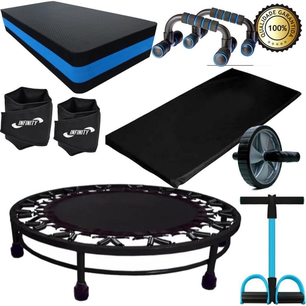 Kit Aeróbico Mini Jump+Colchonete+Extensor+Step+Roda