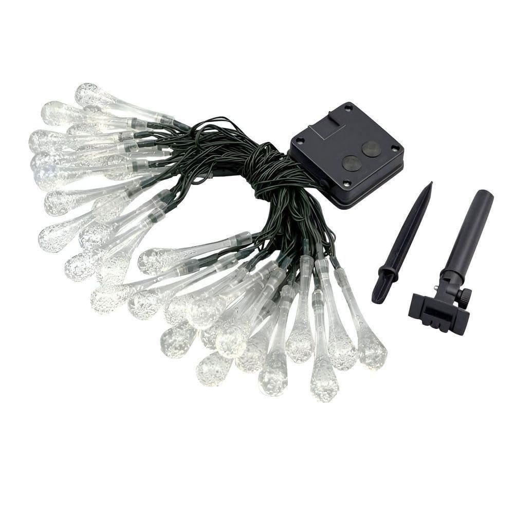 Cordão De Lâmpadas Solar Luzes Leds Gotas De água Branco 5m