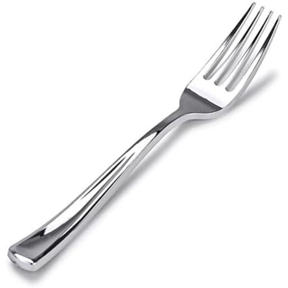 Kit 104 Garfos 18,5Cm Descartáveis De Luxo Em Plástico Prata