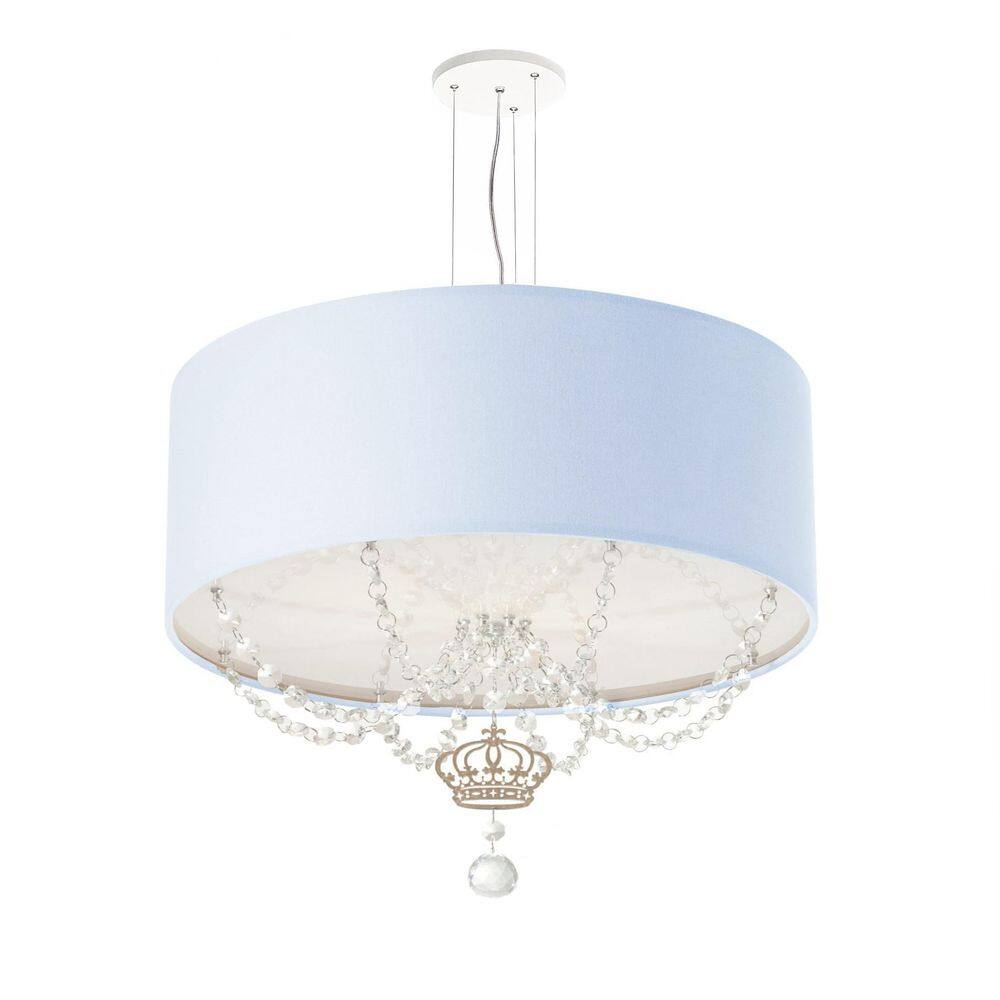 Lustre Pendente Infantil Coroa Cúpula Azul 50X15 3E27