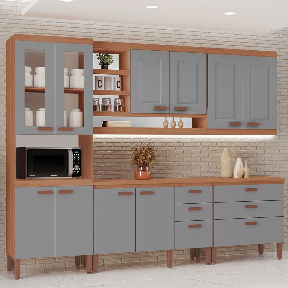Cozinha Modulada Completa Móveis Home 100% MDF 10 Portas e 6 Gavetas
