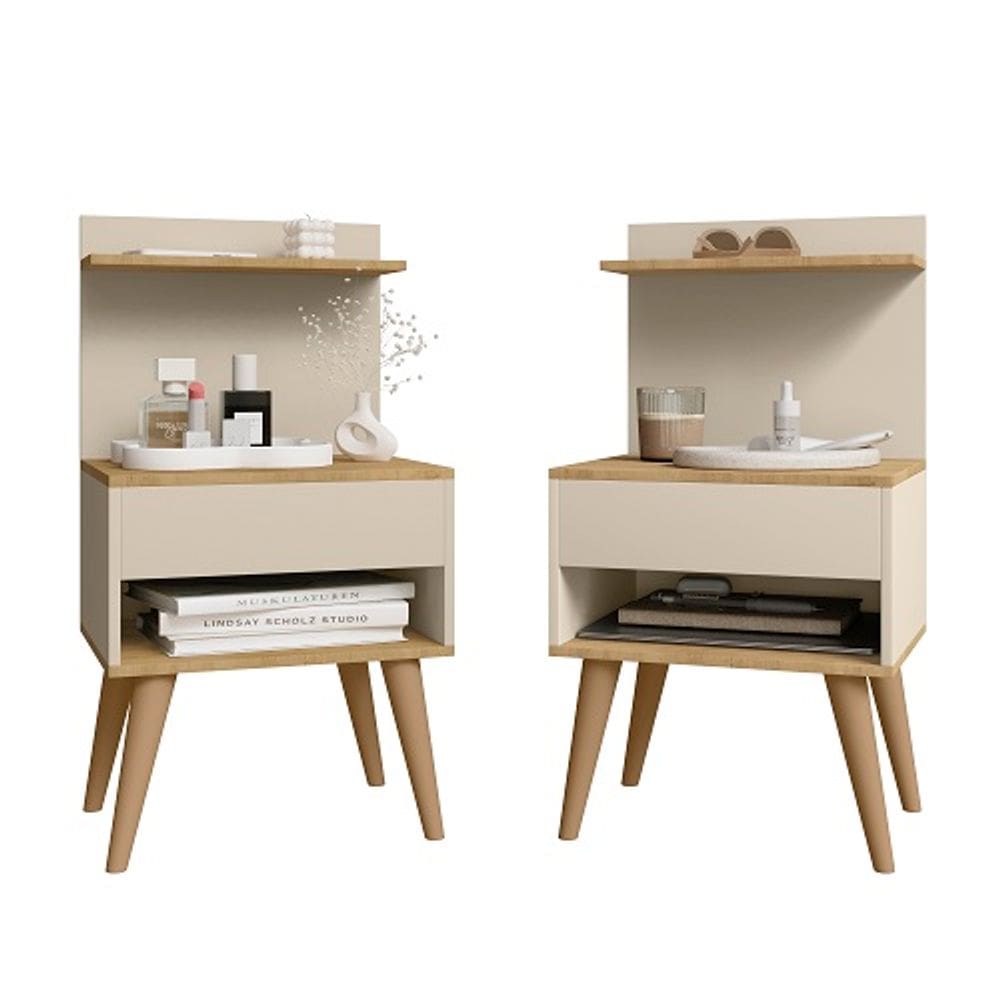 Kit 2 Mesa De Cabeceira Kosovo Cinamomo/Off White - RV Móveis