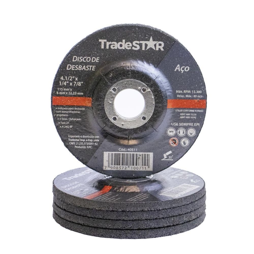 Disco De Desbaste Metal 4.1/2 Pol Kit 5 Peças 115 Mm X 6 Mm