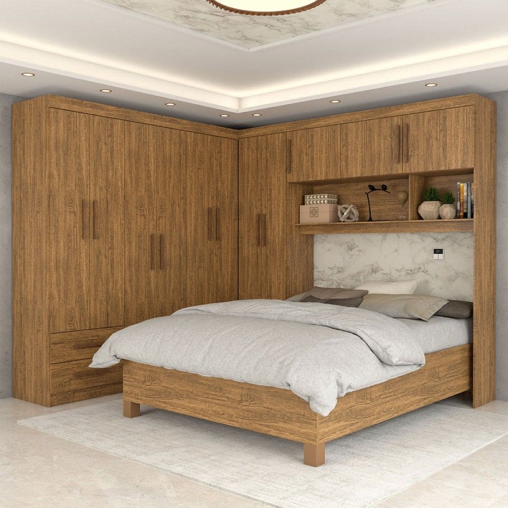 Guarda-Roupa Casal Modulado com Cama Belgrado 11 Portas 6 Gavetas Cinamomo - Panorama Móveis