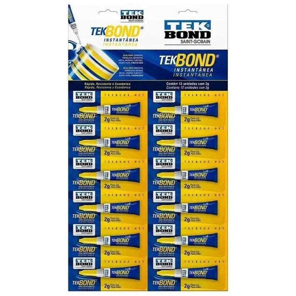 3 Cartelas Com 12 Unidades Cola Instantânea Tek Bond 2 Gr