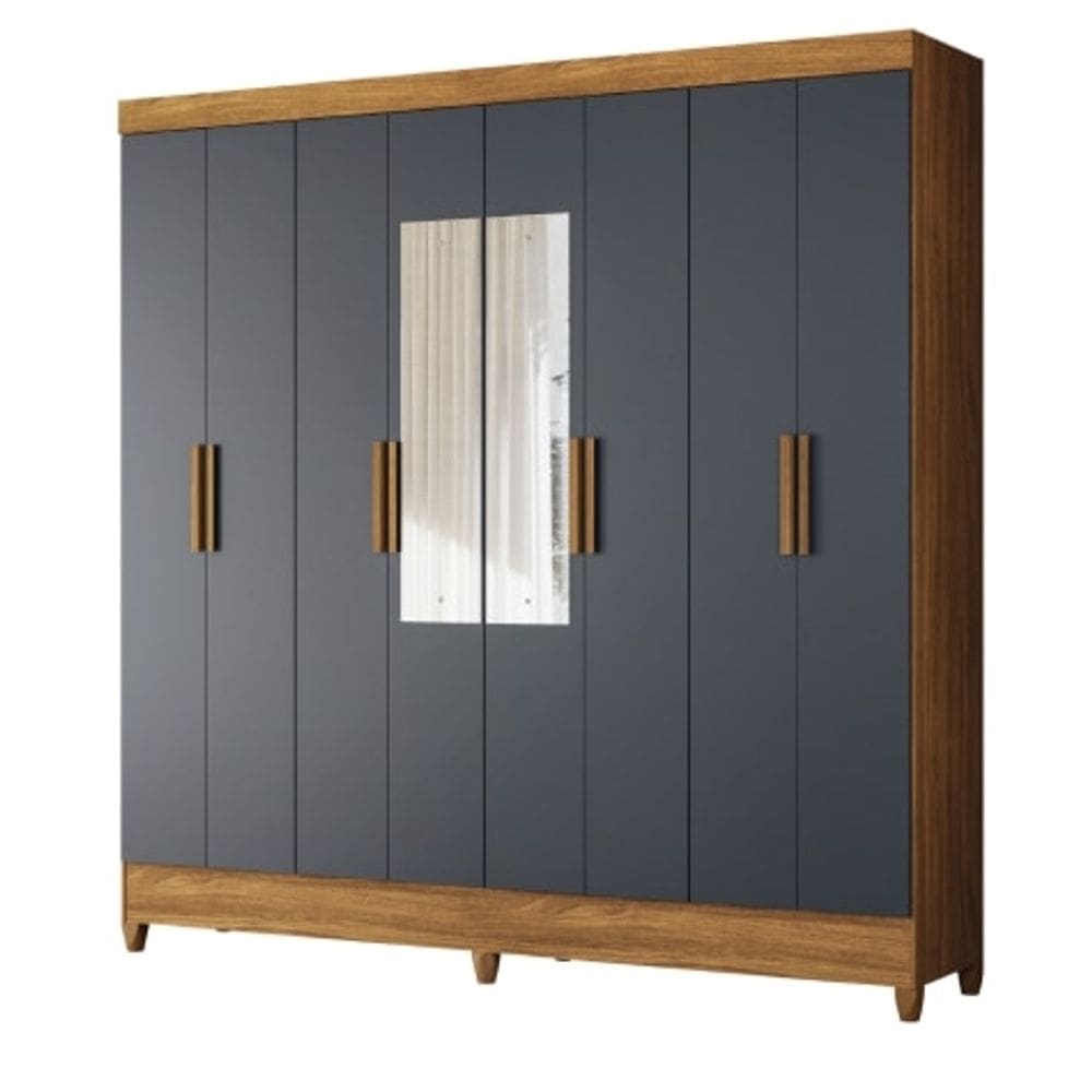 Guarda Roupa Casal Com Espelho 8 Portas 2 Gavetas Madeirado/Cinza Marajó Moval