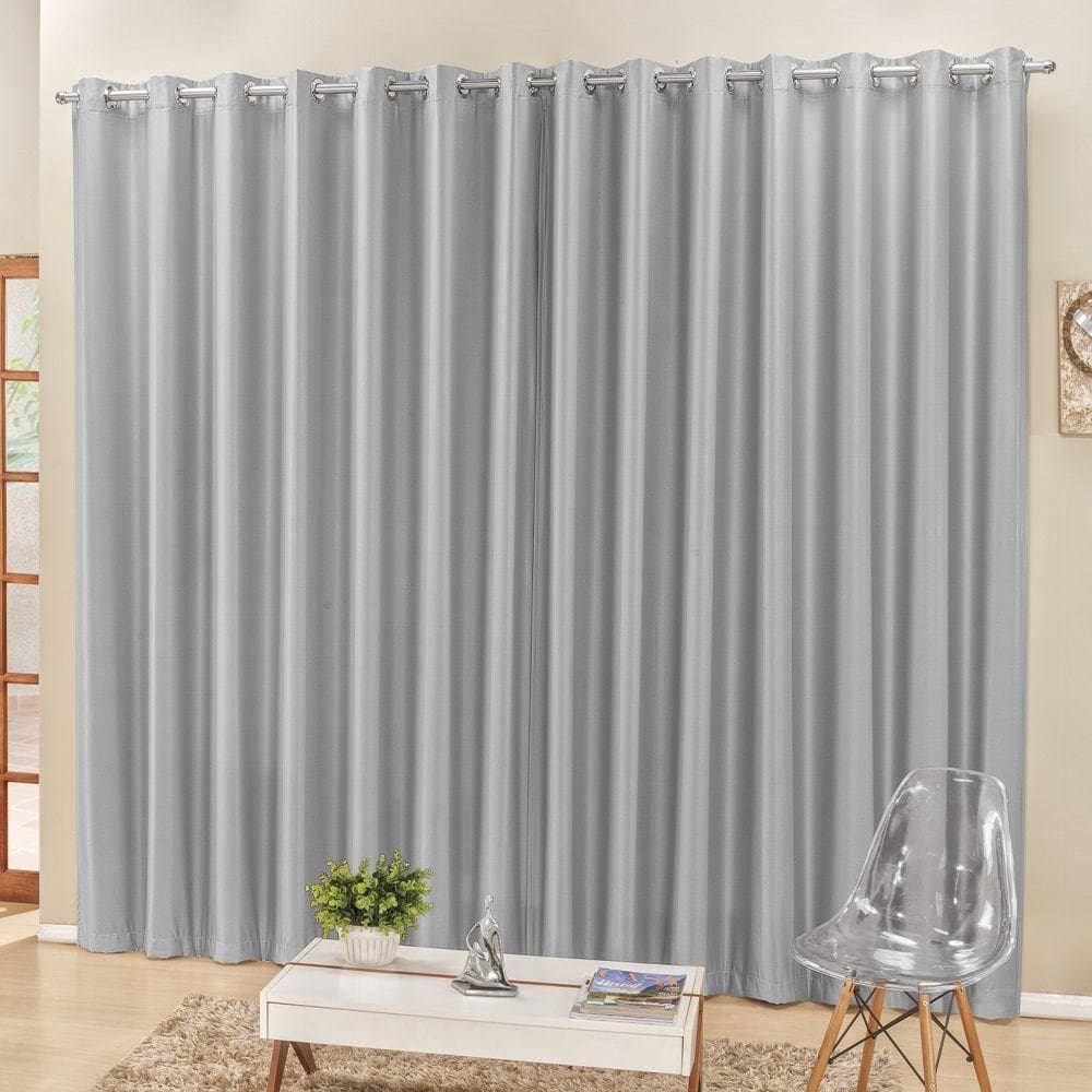 Cortina 4M Quarto Escritório Semiblackout Trilho Comum Cinza