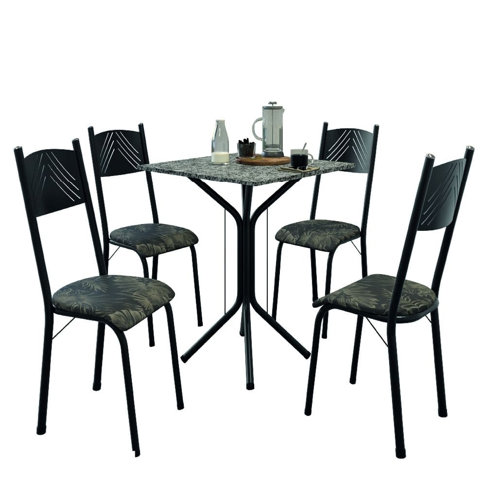 Conjunto de Mesa Sala De Jantar Thais Com 4 Cadeiras Granito Tubular Artefamol