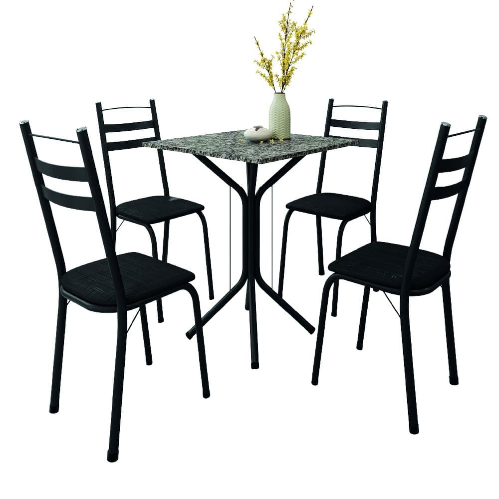 Conjunto De Mesa Sala de Jantar Com 4 Cadeiras Leia Tubular Granito Artefamol