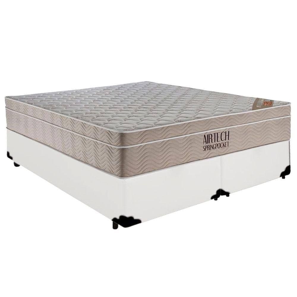Cama Base Queen Bipartido Branco Colchão Molas Ensacadas Airtech Spring 158x198 - Ortobom