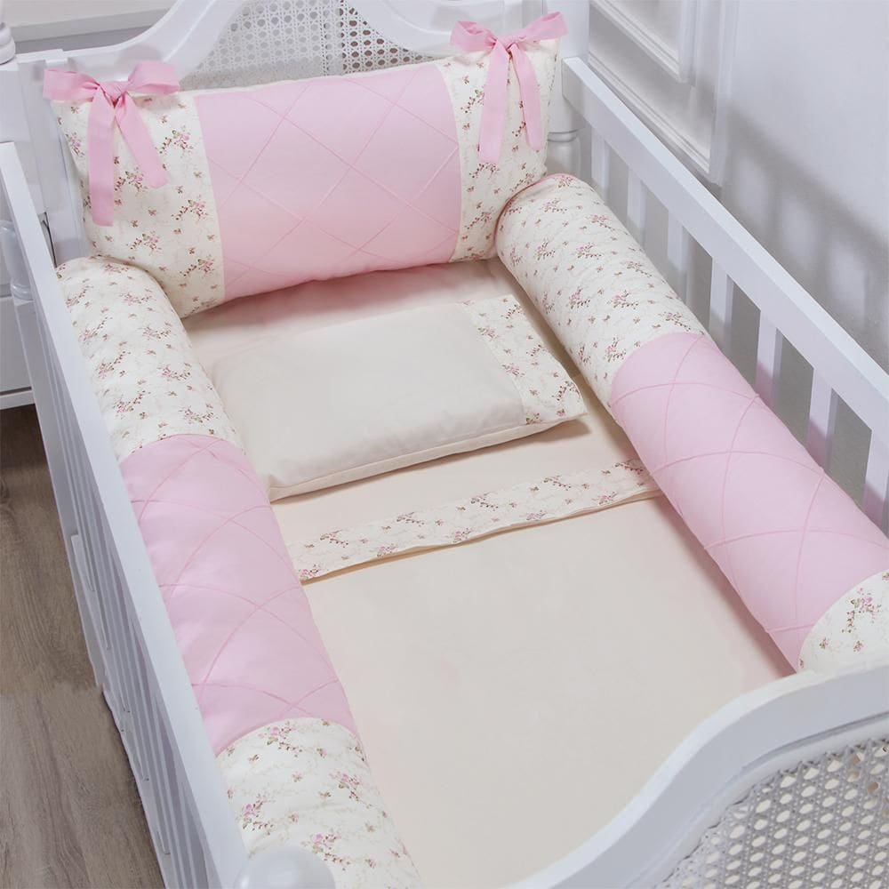 Kit Berço Classic Floral Rosa - 06 Peças