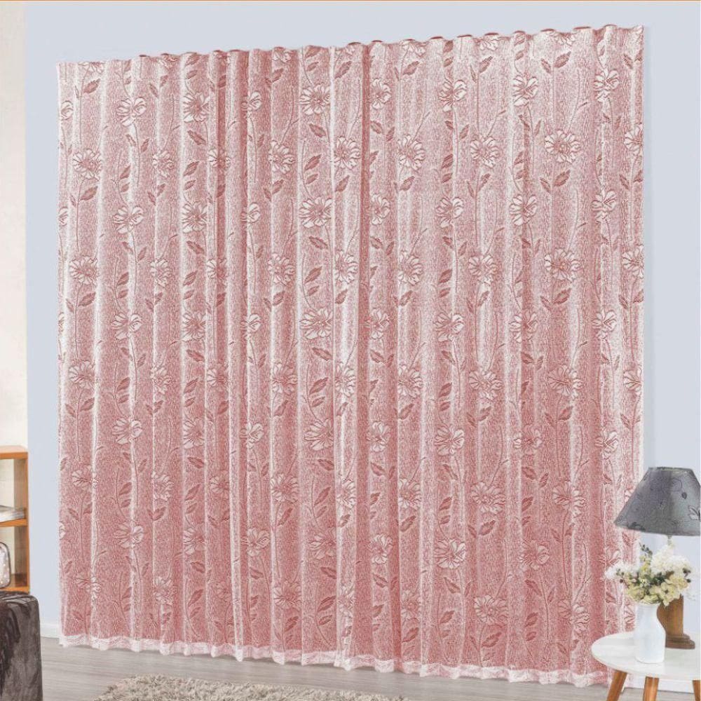 Cortina Charme Em Renda Com Voal 3,00 X 2,50 Varão Vermelha