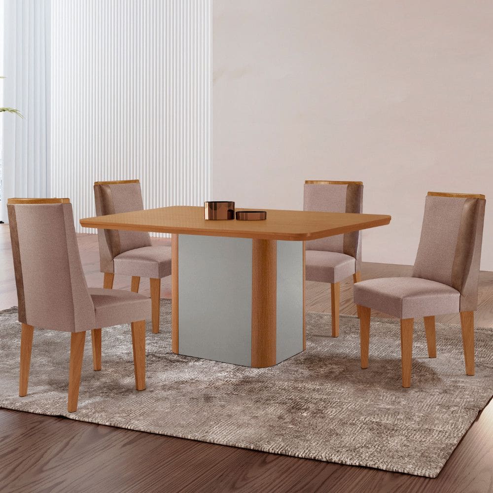 Mesa de Jantar Isadora 120cm Tampo MDF Laminado com 4 Cadeiras Diane