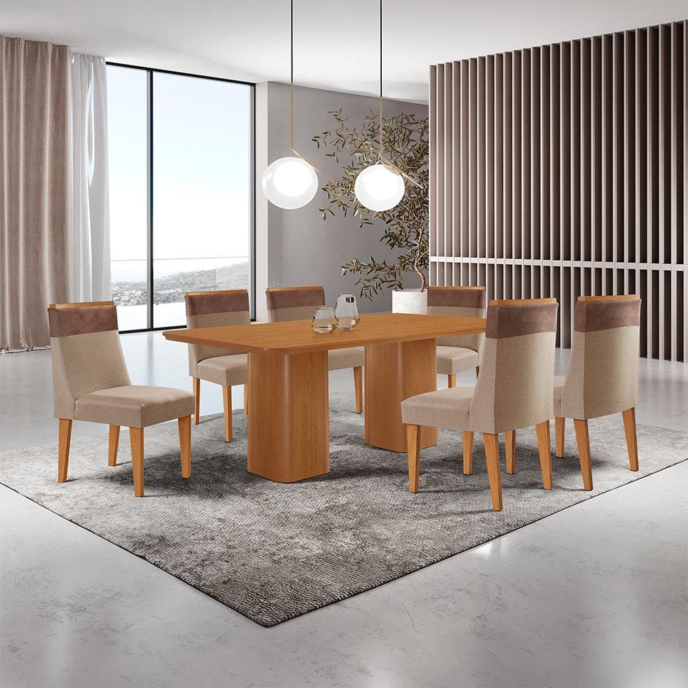 Mesa de Jantar Eloise 180cm Tampo MDF Laminado com 6 Cadeiras Andes Moderna Mobília