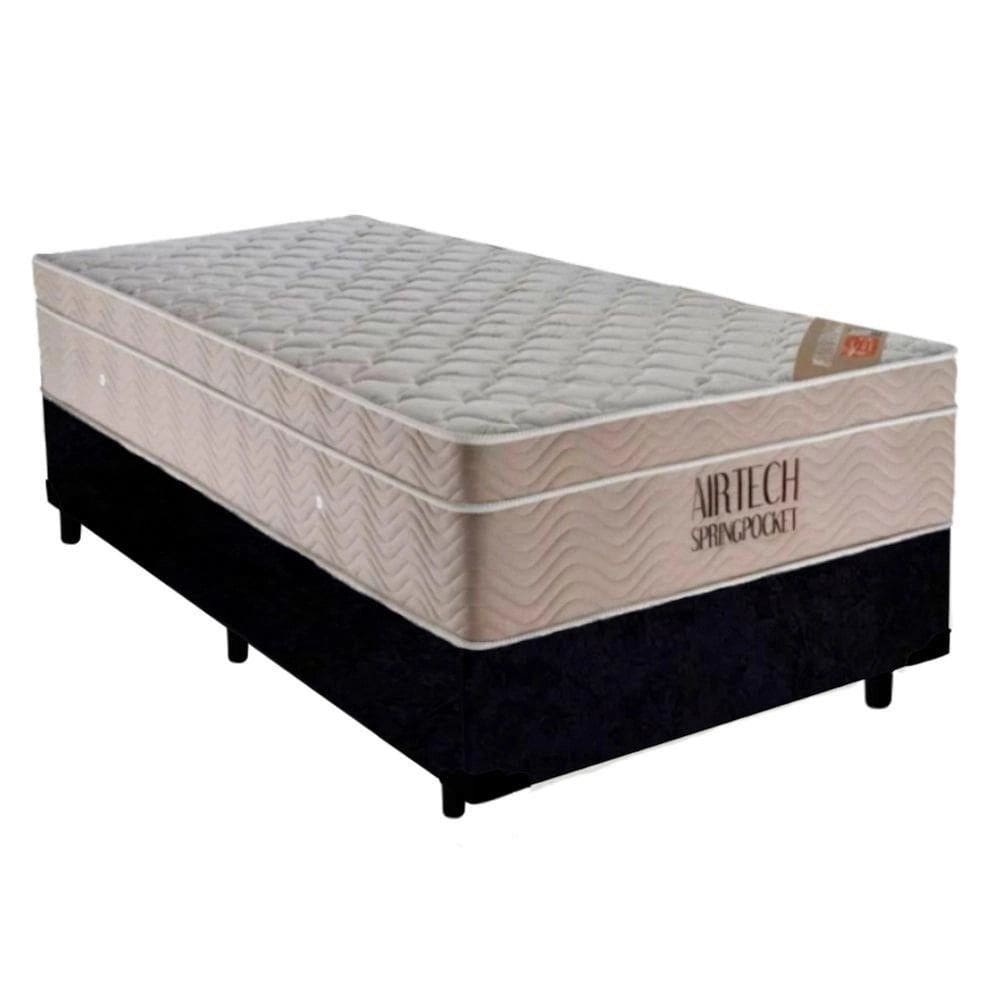 Cama Base Box Solteiro Preto Colchão Molas Ensacadas Airtech Spring 88x188 - Ortobom
