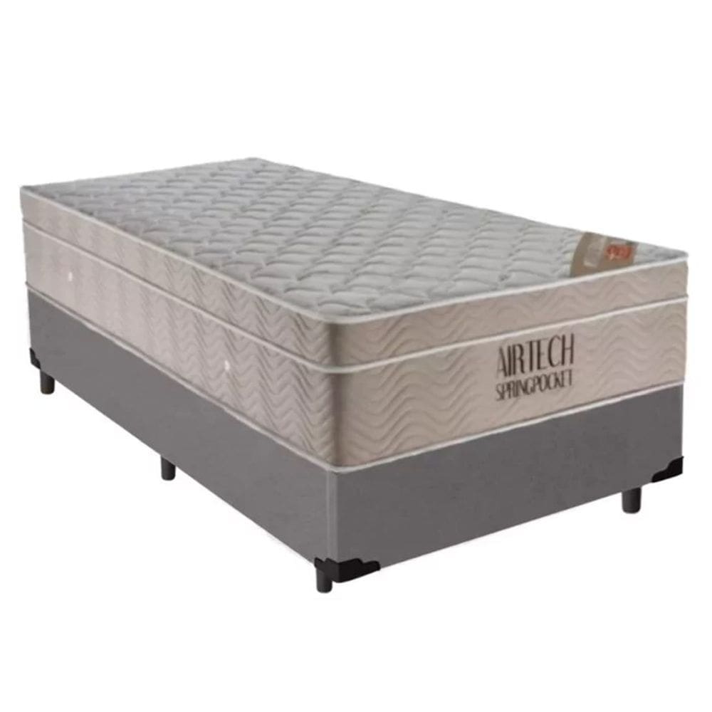 Cama Base Solteiro Cinza Colchão Molas Ensacadas Airtech Spring 88x188 - Ortobom