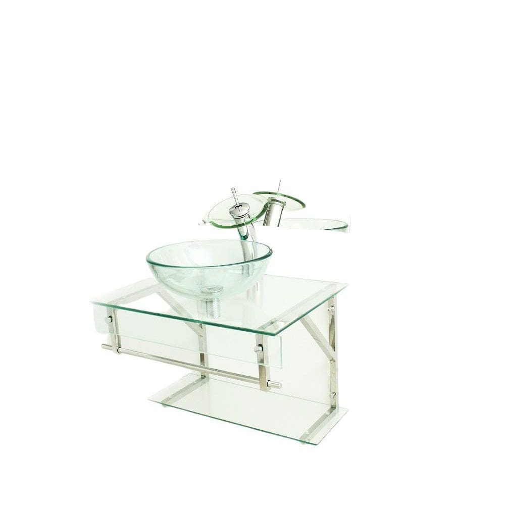 Gabinete De Vidro 60Cm Iqx Inox Com Cuba Redonda - Incolor