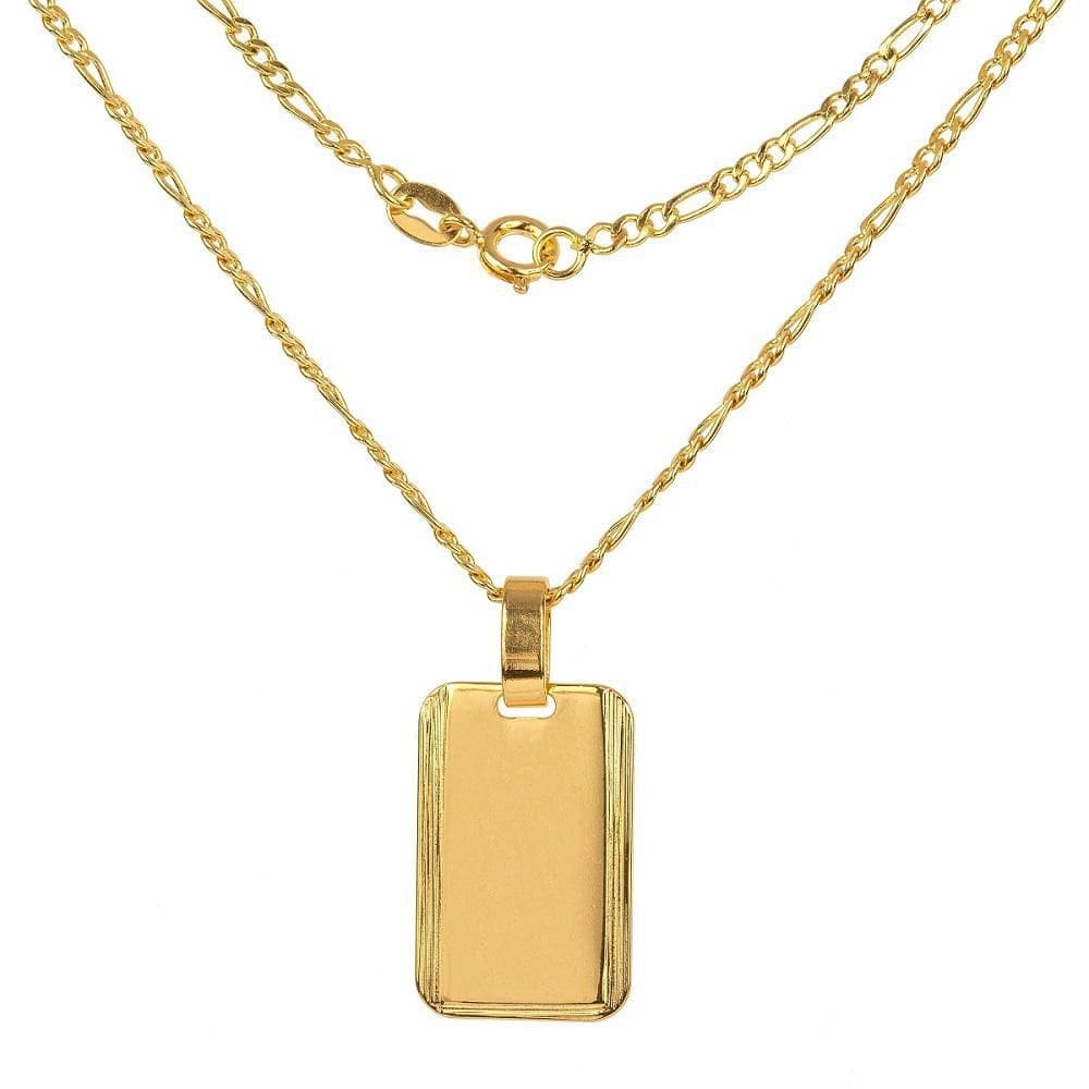 Corrente Masculina 50Cm 2Mm Placa 25Mm Folheada Ouro Cr432