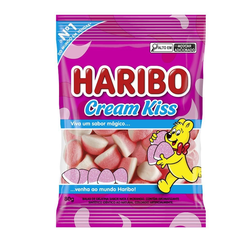 Balas de Gelatina Haribo Cream Kiss Sabor Nata e Morango 80g